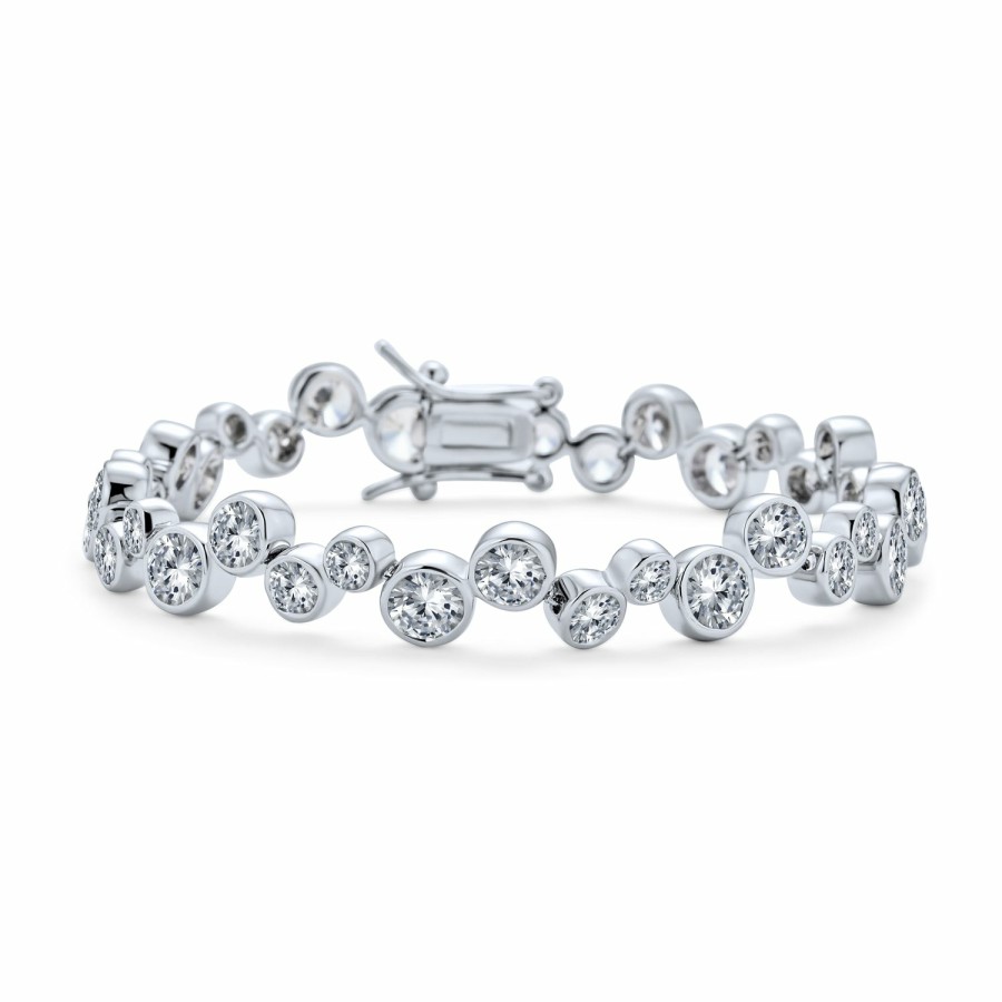 Shop Women Bling Jewelry Tennis Bracelets | Bridal Staggered Bubble Zig Zag Cz Tennis Bracelet Silver Plated 7-7.5