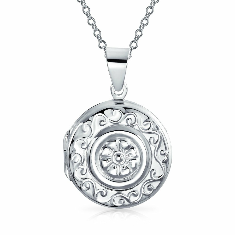 Shop Women Bling Jewelry Lockets | Sun Flower Photo Round Oval Locket Hold Pictures .925 Silver Necklace