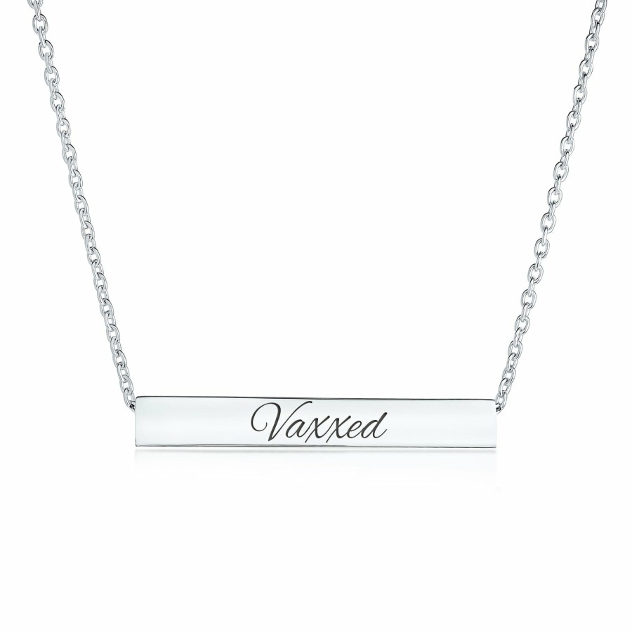 Shop Women Bling Jewelry Delicate Pendant Necklaces | Vaccinated Solid Horizontal Bar Pendant Necklace .925 Sterling Silver