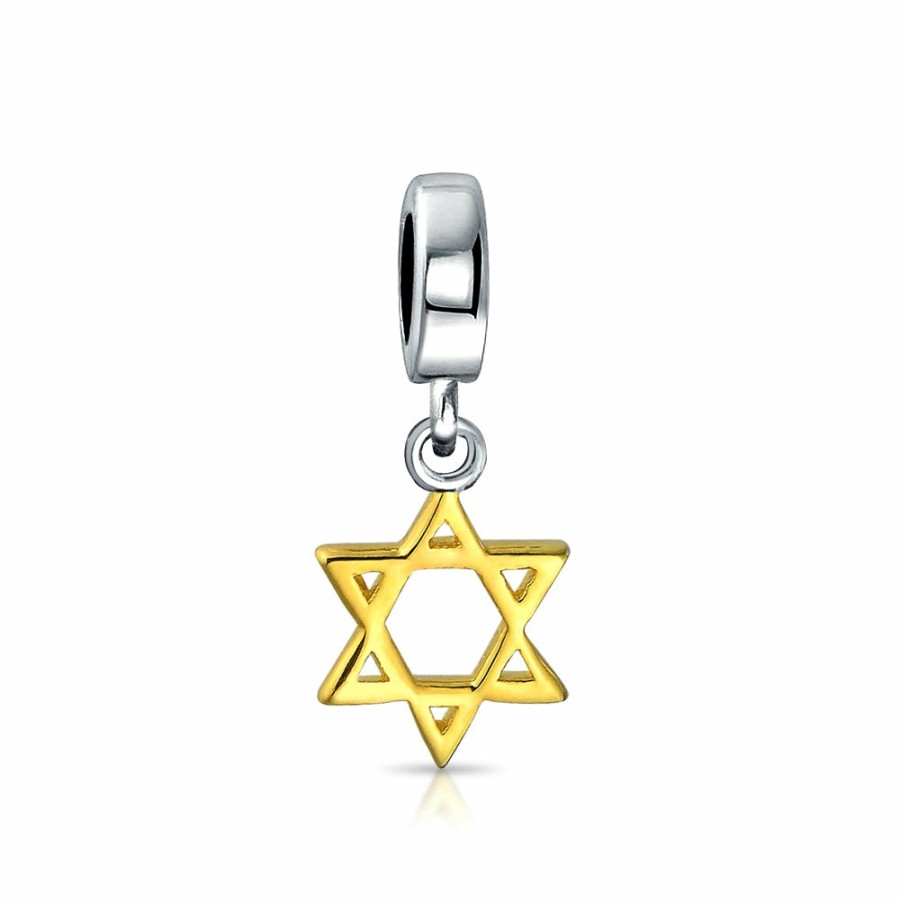 Shop Women Bling Jewelry Religious Beads | Hanukkah Star Of David Menorah Charm Bead Gold Plated .925 Silver