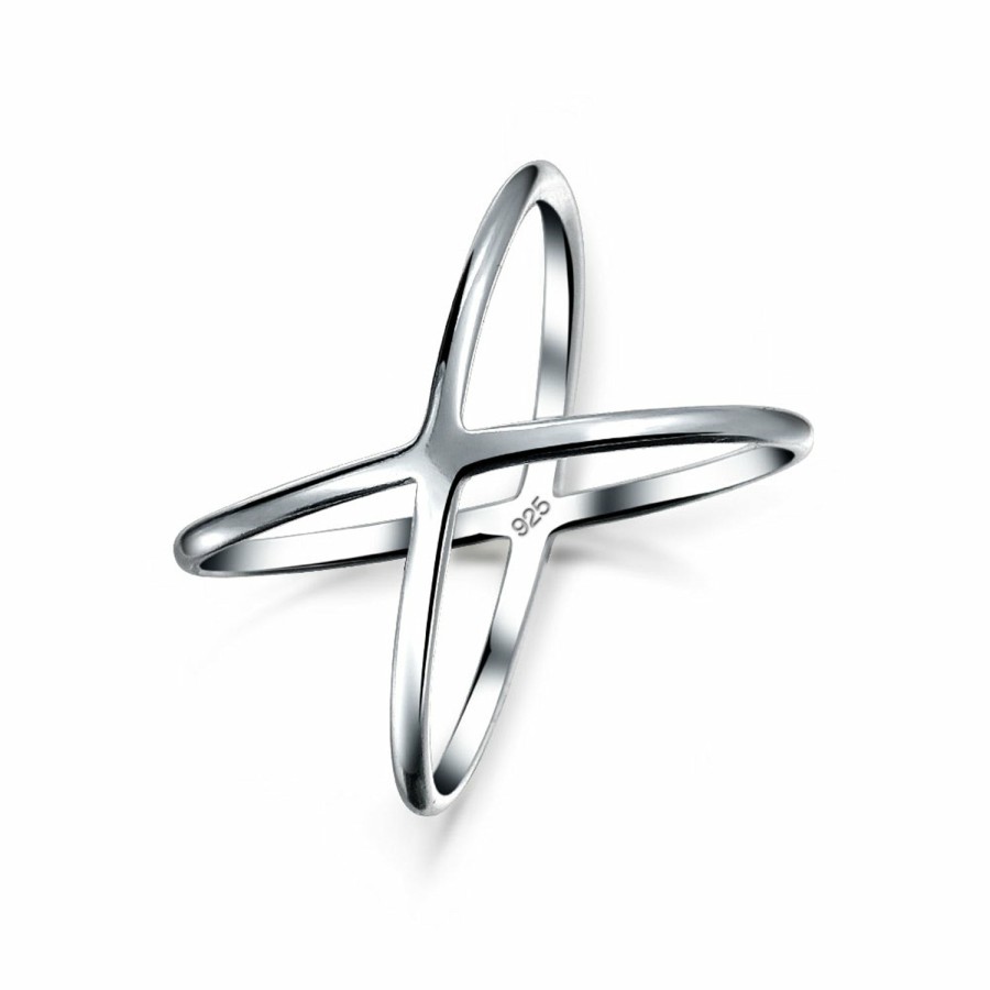 Shop Women Bling Jewelry Unique Rings | Simple Geometric Atomic X Cris Cross Ring For Teen .925 Sterling Silver