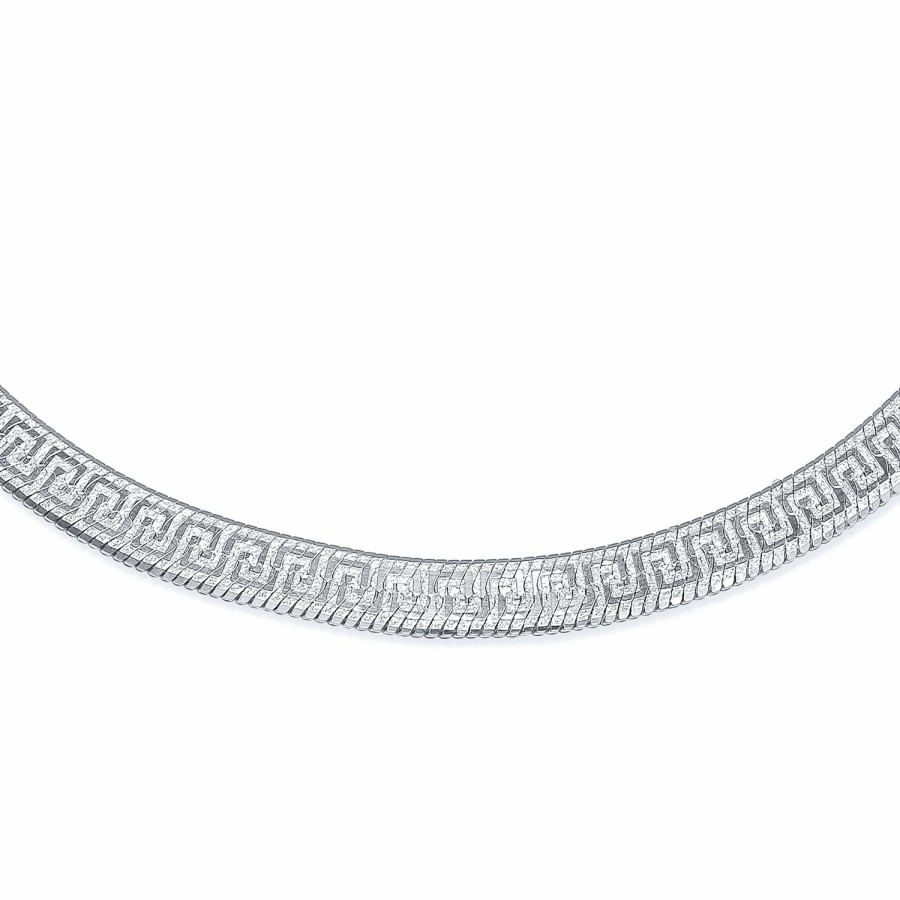 Shop Women Bling Jewelry Chains Necklaces | Herringbone Reversible Flat Greek Key Chain Collar Necklace .925 Silver