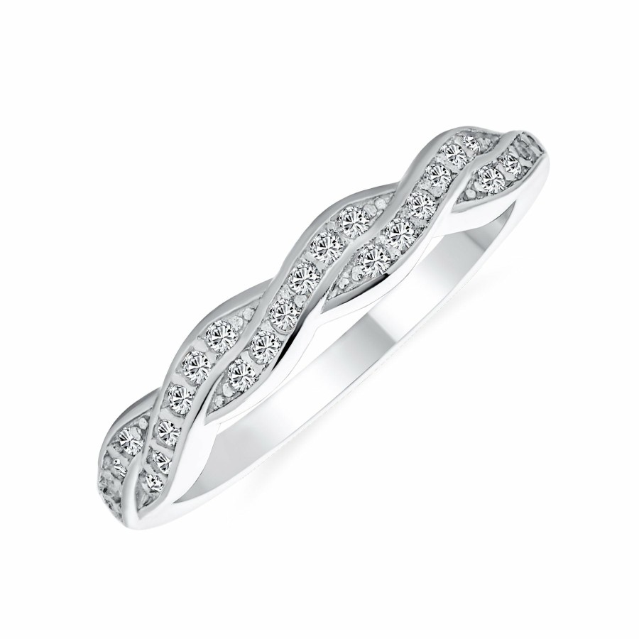 Shop Women Bling Jewelry Engravable Rings | Pave Cz Twisted Love Knot Infinity Band Ring .925Sterling Silver