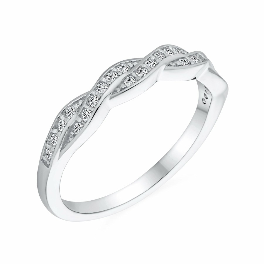 Shop Women Bling Jewelry Engravable Rings | Pave Cz Twisted Love Knot Infinity Band Ring .925Sterling Silver