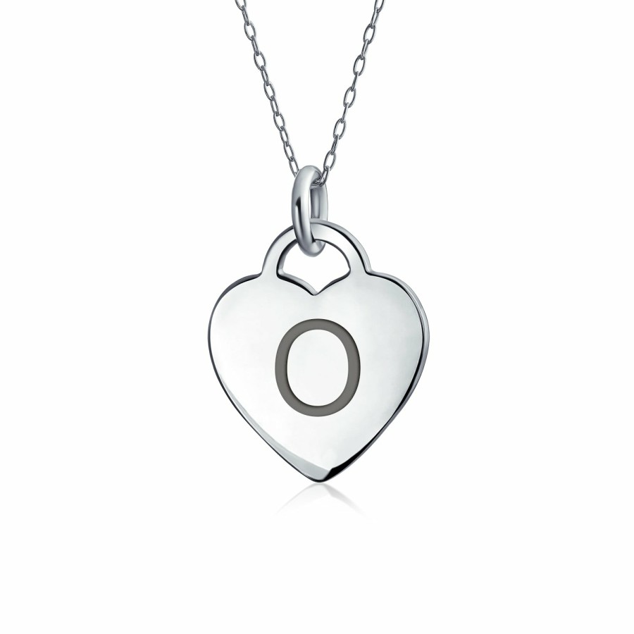 Shop Women Bling Jewelry Pendant Necklaces | Letter Block Alphabet Initial Heart Pendant Necklace Sterling