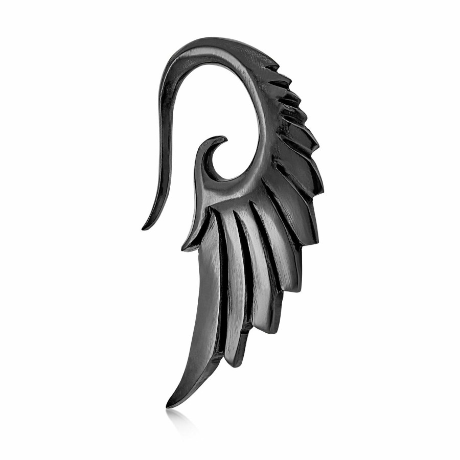 Shop Women Bling Jewelry Ear Piercing | Large Angel Wing Feather Carved Black Buffalo Bone Taper Gauge Earring