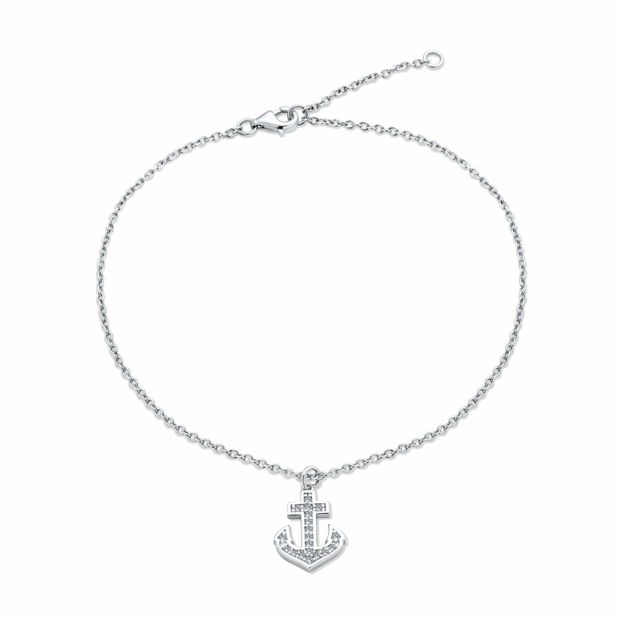 Shop Women Bling Jewelry Ankle Bracelets | Boat Anchor Dangle Charm Anklet Cubic Zirconia .925 Sterling Silver