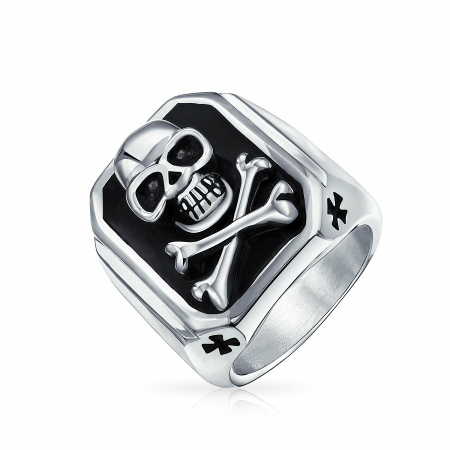 Shop Men Bling Jewelry Mens Pendants & Dog Tags | Large Men'S Skull Crossbones Signet Ring Or Pendant Stainless Steel