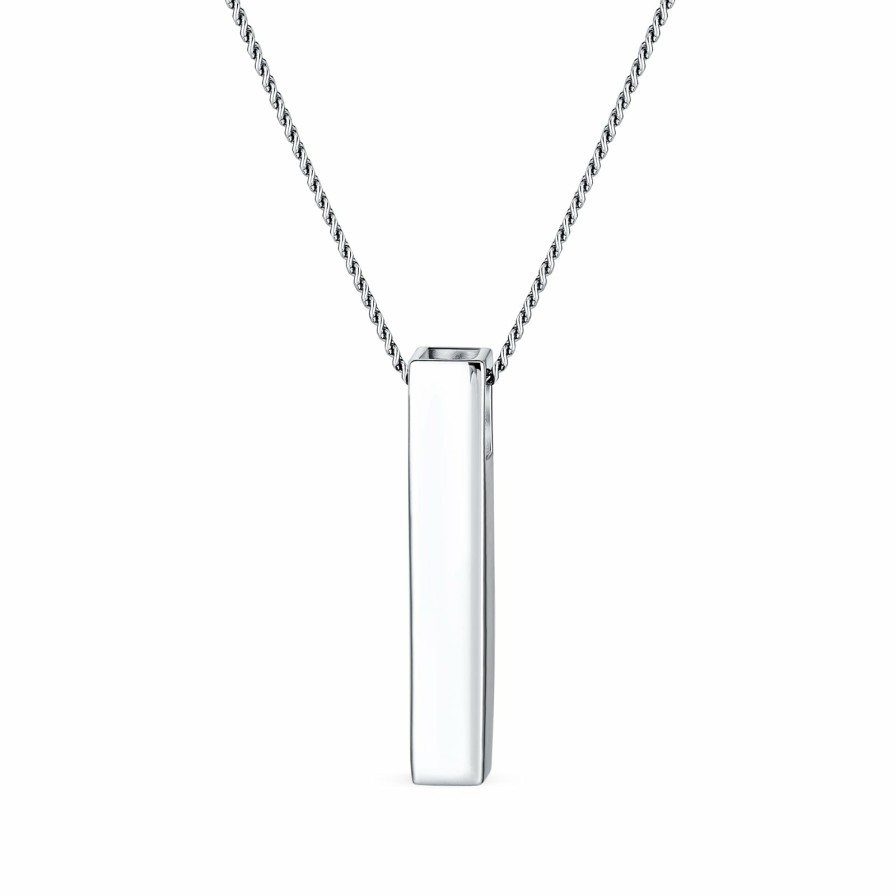 Shop Women Bling Jewelry Pendant Necklaces | Personalize Solid Vertical Bar Pendant Necklace .925Sterling Silver