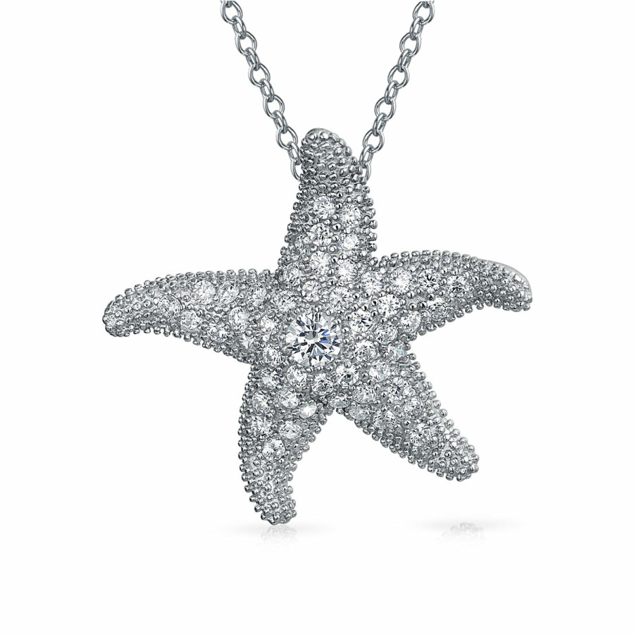 Shop Women Bling Jewelry Pendant Necklaces | Nautical Dancing Starfish Necklace Pendant Cz .925Sterling Silver