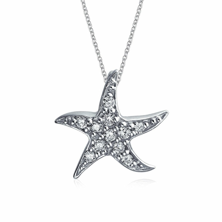 Shop Women Bling Jewelry Pendant Necklaces | Nautical Dancing Starfish Necklace Pendant Cz .925Sterling Silver