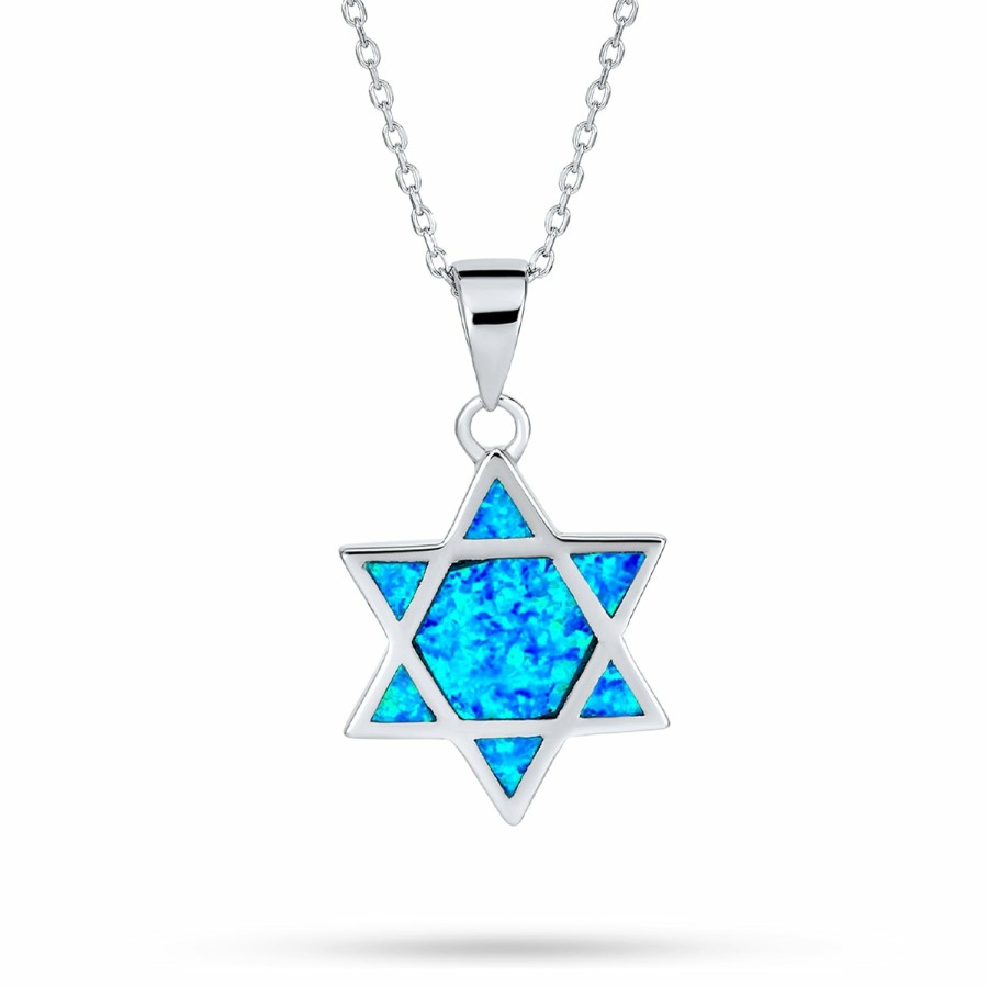 Shop Women Bling Jewelry Engravable Necklaces | Judaica Created Opal Inlay Star Of David Necklace Pendant .925 Silver