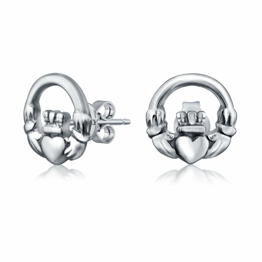 Shop Women Bling Jewelry Stud Earrings | Bff Celtic Round Circle Cz Claddagh Stud Earrings .925