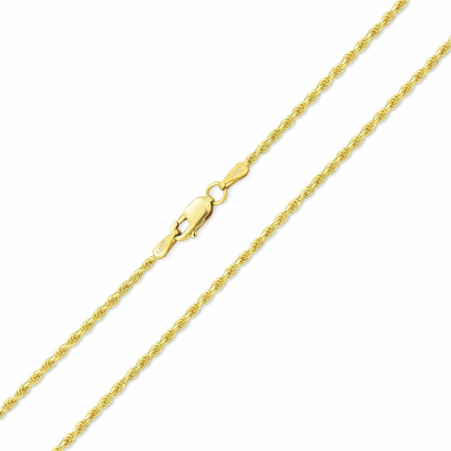 Shop Men Bling Jewelry Mens Necklace Chains | Real Yellow 14K Gold Cable Rope Chain 2Mm Necklace 16,18 20 22 24"