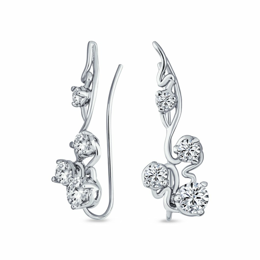 Shop Women Bling Jewelry Ear Cuffs, Cartilage Earrings | Swirl Wire Ear Pin Climbers Earrings Round Cz Crawlers Sterling