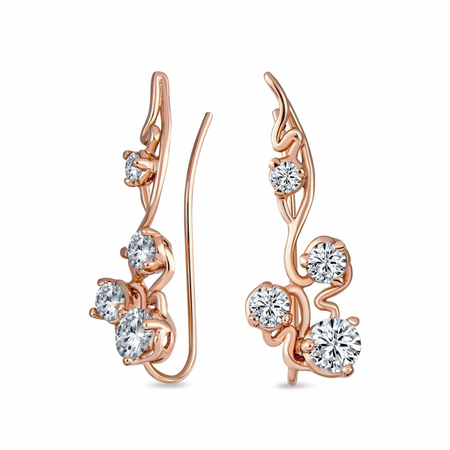 Shop Women Bling Jewelry Ear Cuffs, Cartilage Earrings | Swirl Wire Ear Pin Climbers Earrings Round Cz Crawlers Sterling