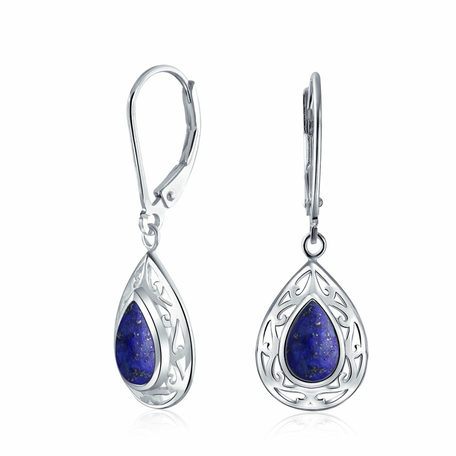 Shop Women Bling Jewelry Dangle Drop Earrings | Gemstone Scroll Filigree Dangle Western Earrings .925Sterling Silver