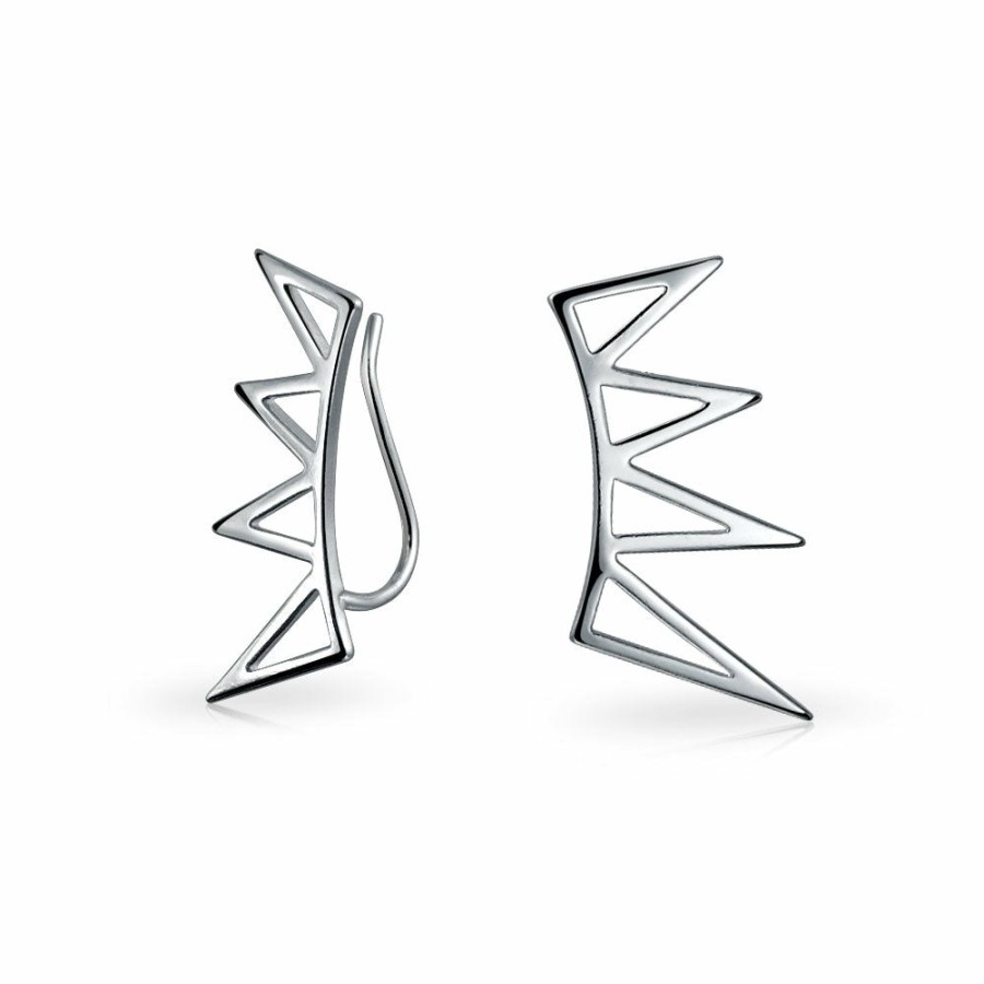 Shop Women Bling Jewelry Ear Cuffs, Cartilage Earrings | Triangles Ear Climbers Earrings Crawlers .925 Sterling