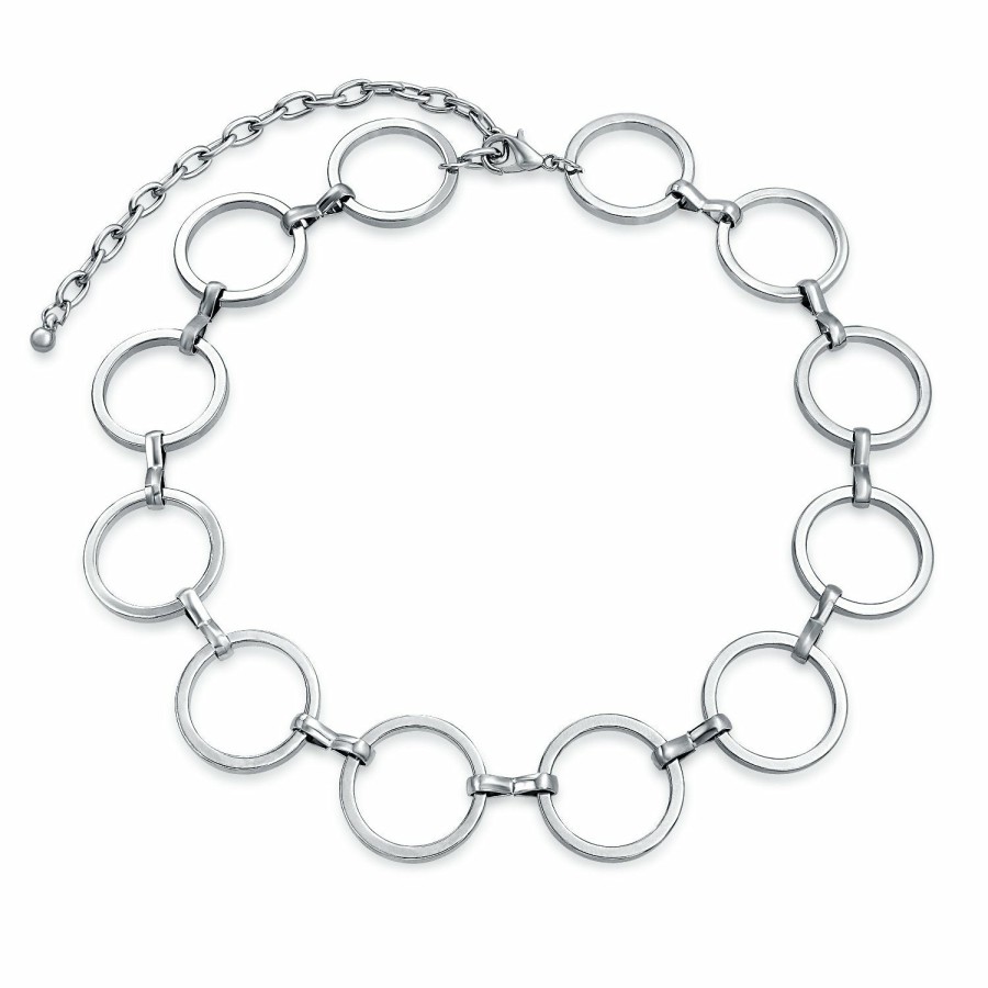 Shop Women Bling Jewelry Choker Necklaces | Retro Large Open Round Circle Choker Silver Tone Metal Necklace