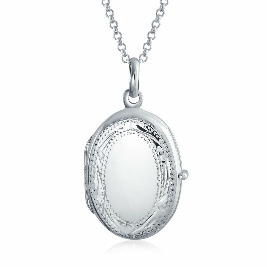 Shop Women Bling Jewelry Lockets | Vintage Style Photo Oval Locket Necklace Hold Picture Sterling Silver