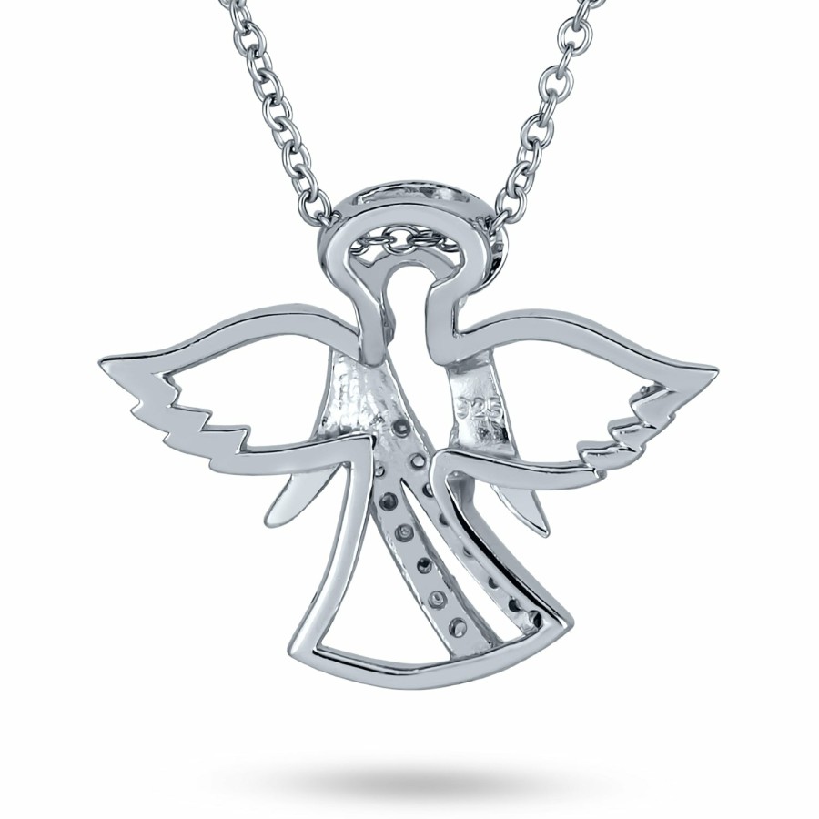 Shop Women Bling Jewelry Pendant Necklaces | Guardian Angel Protector Pave Cz .925 Sterling Silver Pendant Necklace