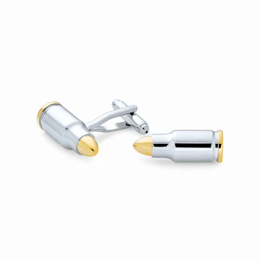 Shop Men Bling Jewelry Cufflinks | Gold Plated Tipped Bullet Cufflinks Shirt Silver Plated 2 Tone Steel Silver Tone