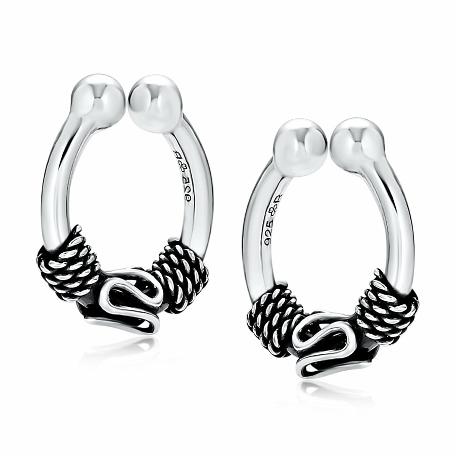 Shop Women Bling Jewelry Hoops Huggies Earrings | Bali Tribal Ear Lobe Cartilage Faux Nose Septum Hoop Ring Earrings