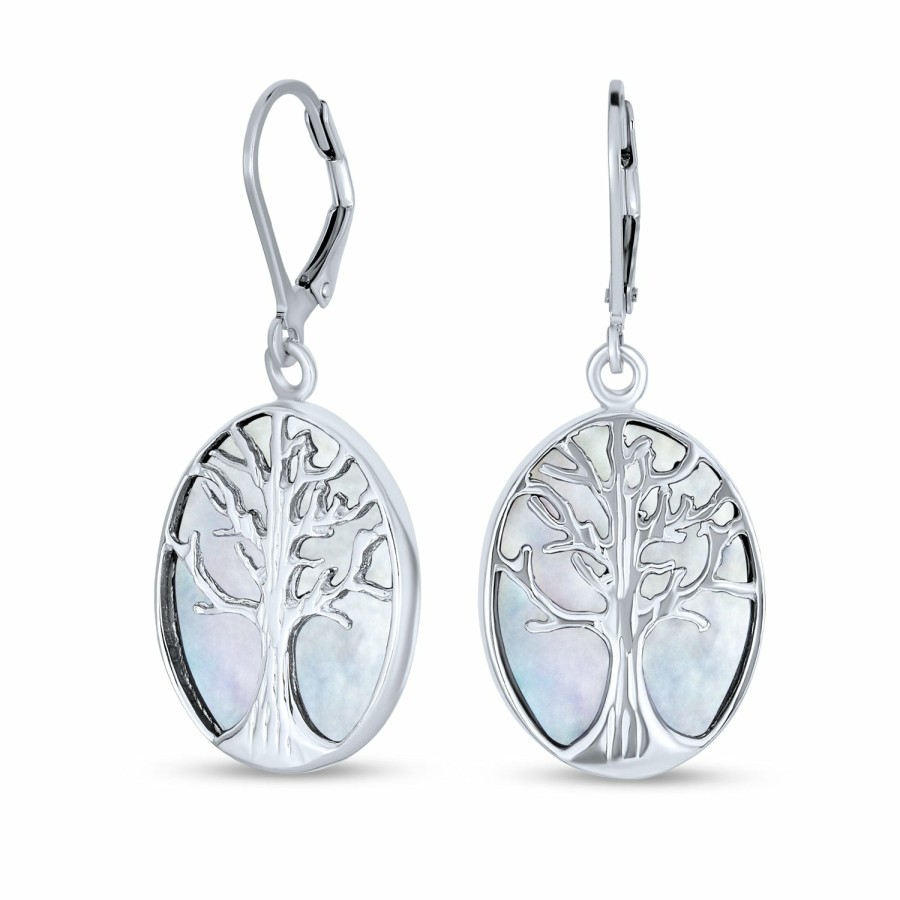 Shop Women Bling Jewelry Dangle Drop Earrings | Oval Gemstone Wishing Tree Of Life Dangle Western Earrings .925 Silver