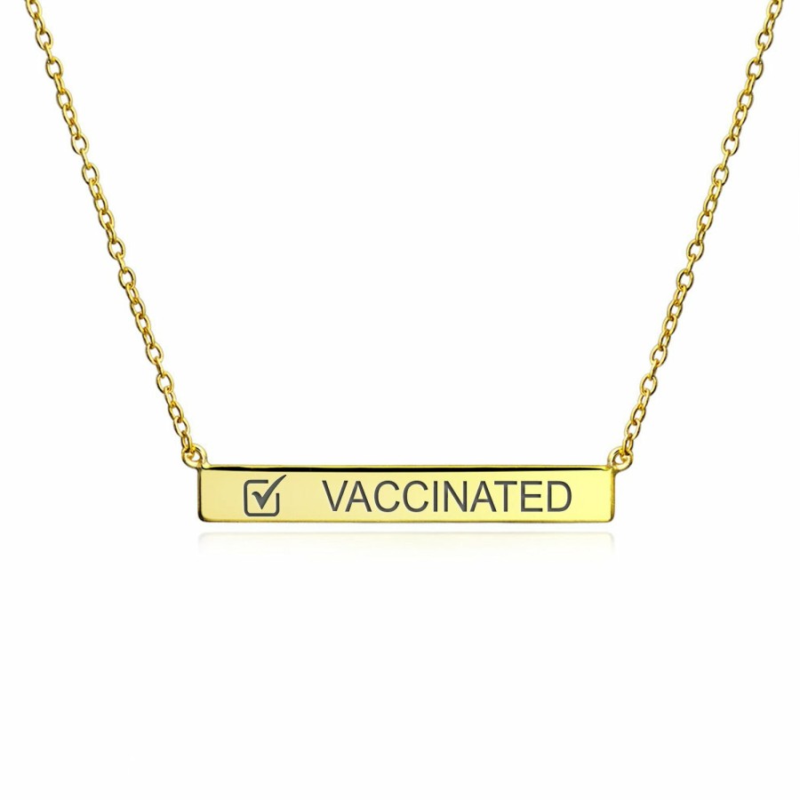 Shop Women Bling Jewelry Pendant Necklaces | Vaccinated Sideways Necklace Pendant Gold Plated