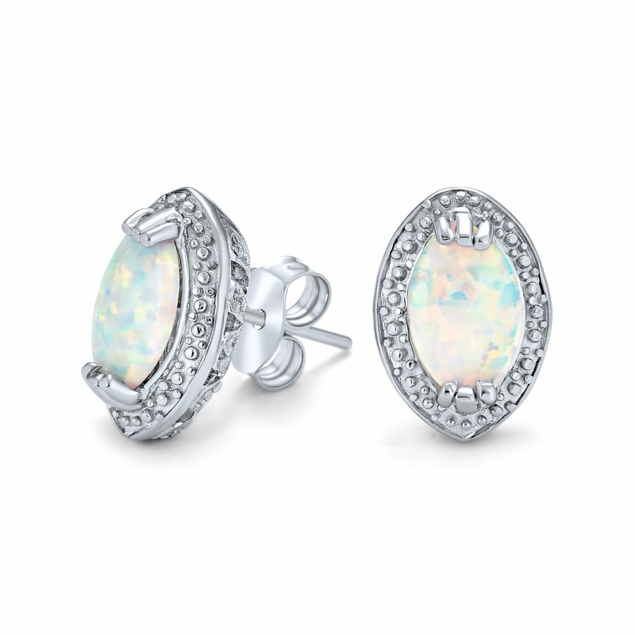 Shop Women Bling Jewelry Dangle Drop Earrings | Victorian Style Teardrop Oval Created Opal Stud Earrings .925 Silver