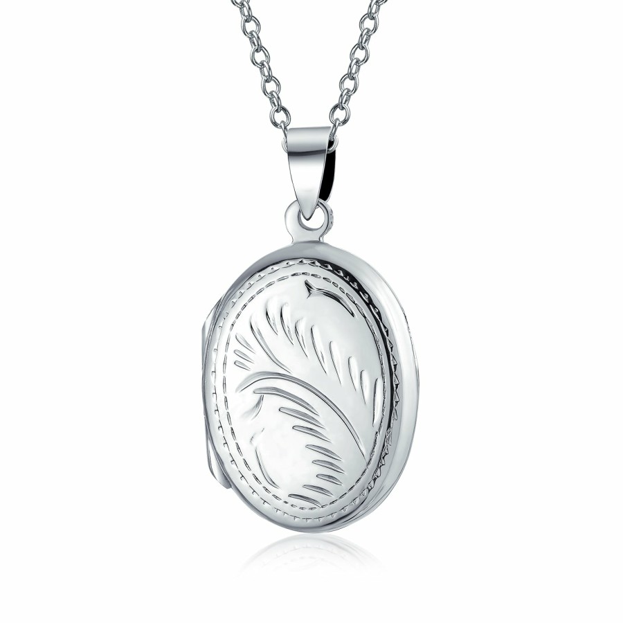 Shop Women Bling Jewelry Lockets | Vintage Engraved Leaf Design Oval Locket Hold Pictures Sterling Silver