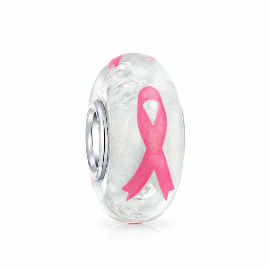 Shop Women Bling Jewelry Dangle Beads | Ribbon Breast Cancer Survivor Charm Bead .925 Sterling