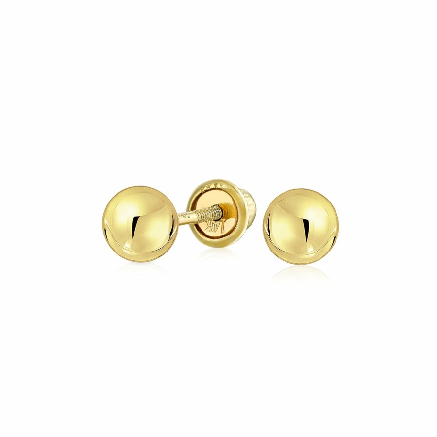 Shop Women Bling Jewelry Ear Piercing | Tiny Mini Real 14K Yellow Gold Ball Stud Earrings Screwback 3,4 Mm