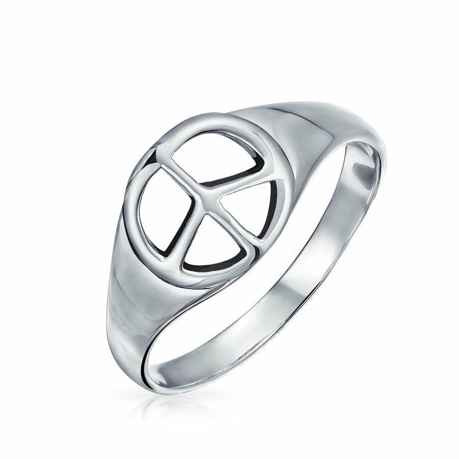 Shop Women Bling Jewelry Engravable Rings | .925 Sterling Wide Open Symbol World Peace Sign Signet Ring Silver