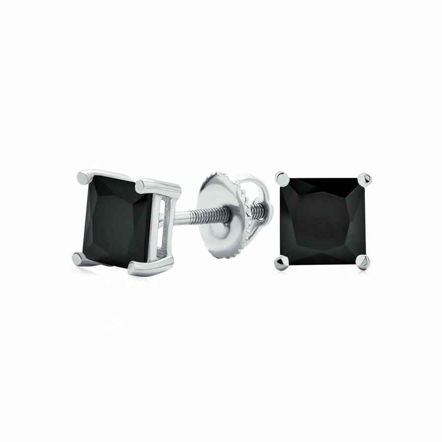 Shop Men Bling Jewelry Mens Earrings | Princess Cut Stud Earrings Aaacz Screw Back .925Sterling