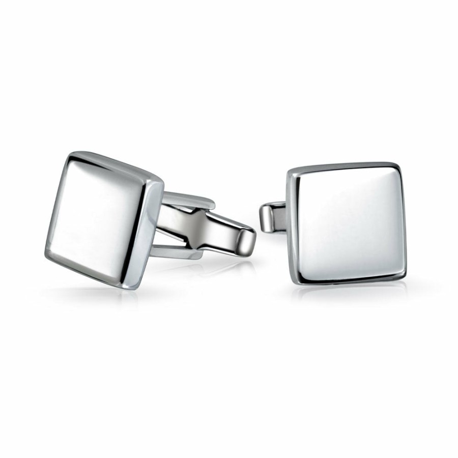 Shop Men Bling Jewelry Mens Engravable Accessories | Mens Classic Square Oval Round Solid Cufflinks .925Sterling Silver