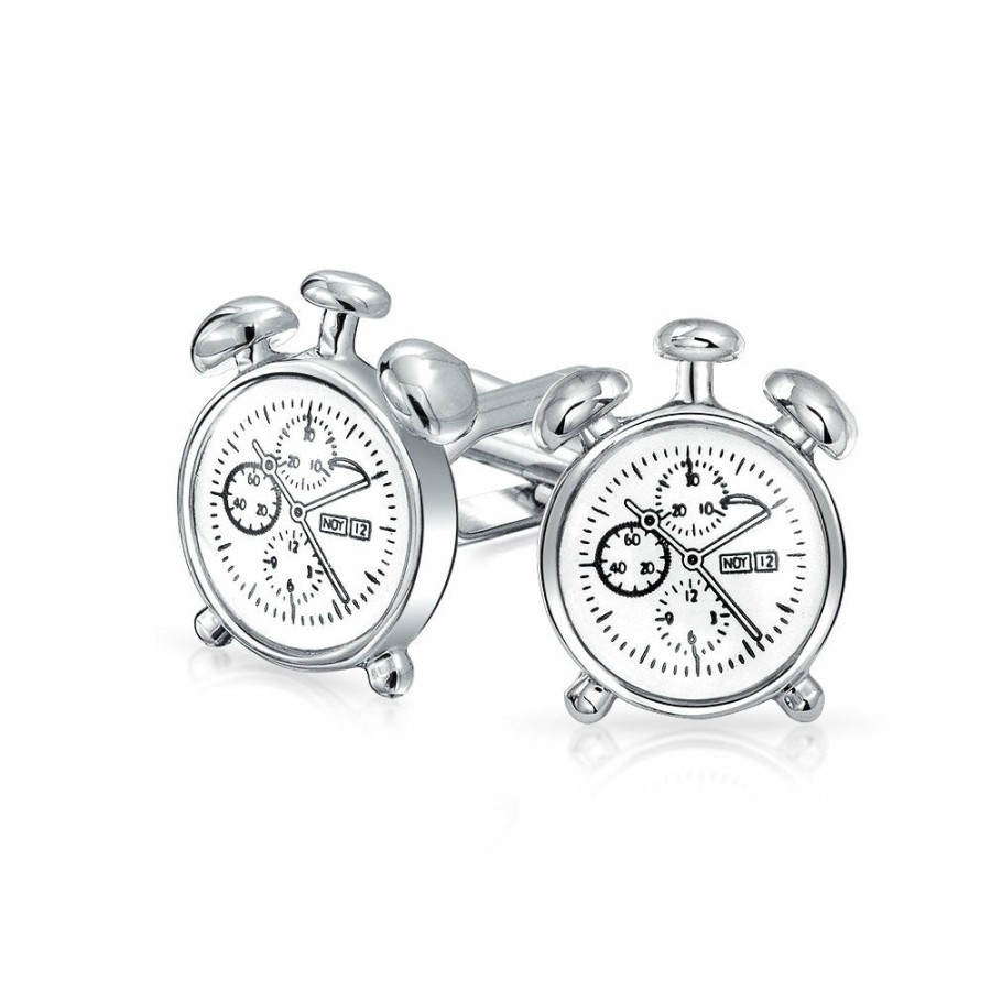 Shop Men Bling Jewelry Cufflinks | Stop Watch Alarm Clock Set Shirt Cufflinks Silver Tone Steel Gift