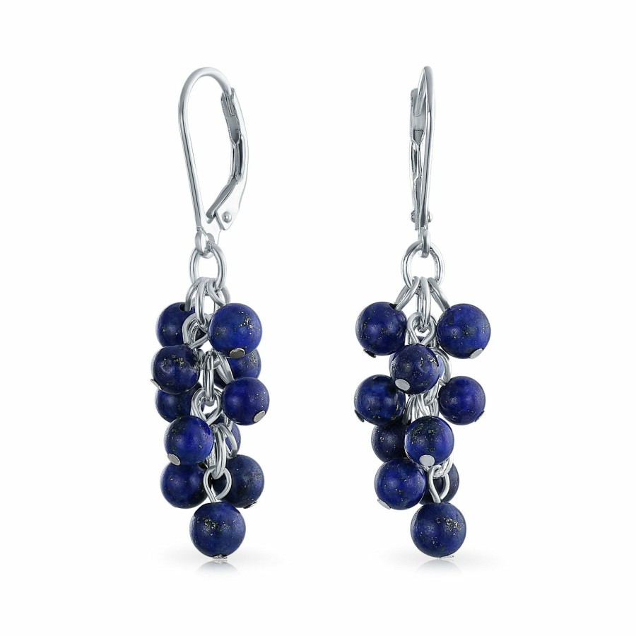 Shop Women Bling Jewelry Dangle Drop Earrings | Blue Lapis Lazuli Grape Cluster Beaded Earrings .925 Sterling Silver