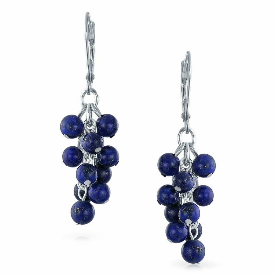 Shop Women Bling Jewelry Dangle Drop Earrings | Blue Lapis Lazuli Grape Cluster Beaded Earrings .925 Sterling Silver