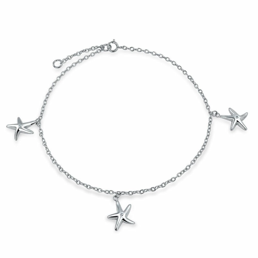 Shop Women Bling Jewelry Ankle Bracelets | 3 Trio Multi Starfish Charm Anklet Link Ankle Bracelet Sterling Silver