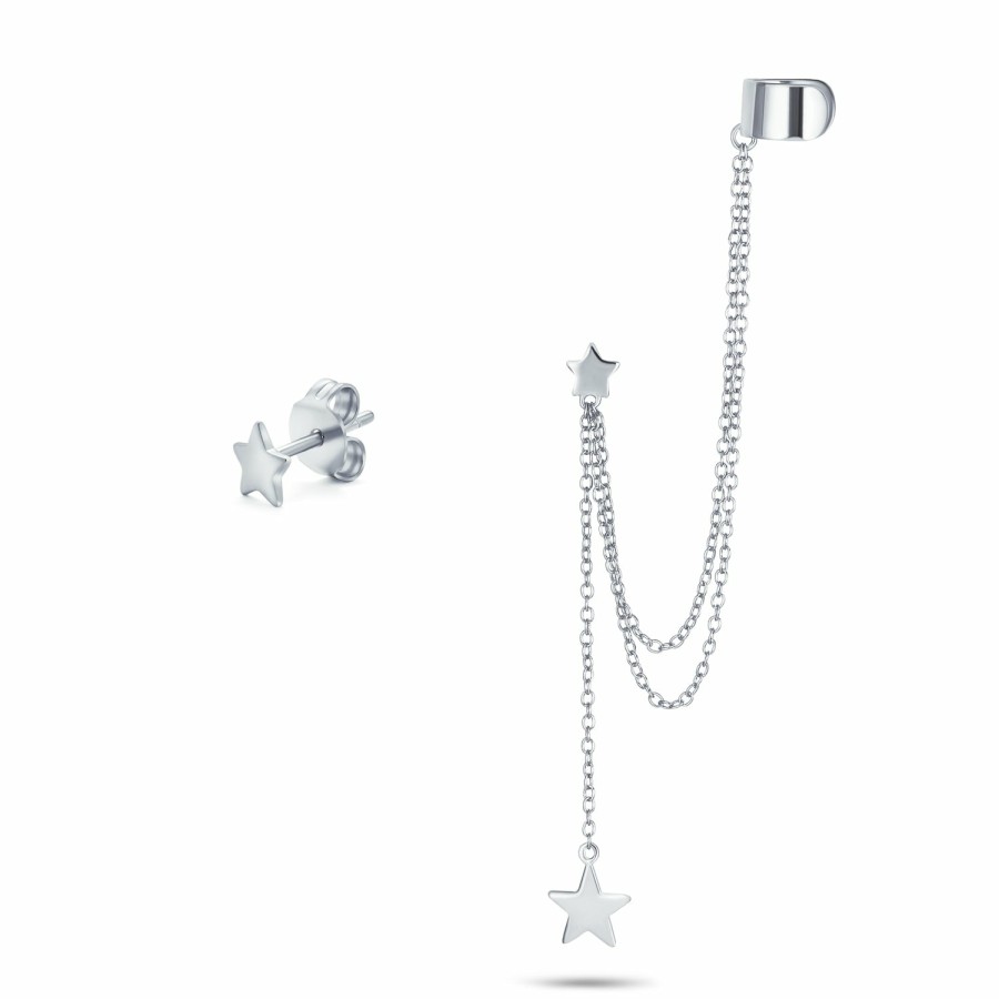 Shop Women Bling Jewelry Jewelry Sets | Initials Star Cartilage Ear Chain Cuff Stud Earring Sterling