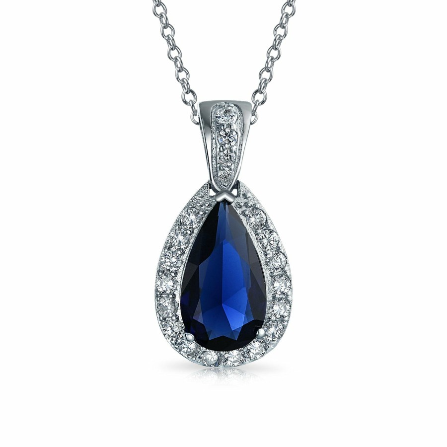 Shop Women Bling Jewelry Pendant Necklaces | Traditional Bridal Aaa Cz Halo Simulated Gemstone Teardrop Pendant Necklace