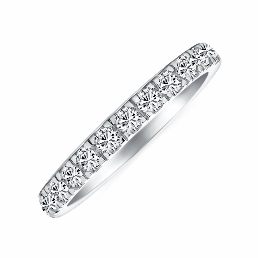 Shop Women Bling Jewelry Engravable Rings | Round Cz Half Eternity Ring Wedding Band .925Sterling 2Mm Silver