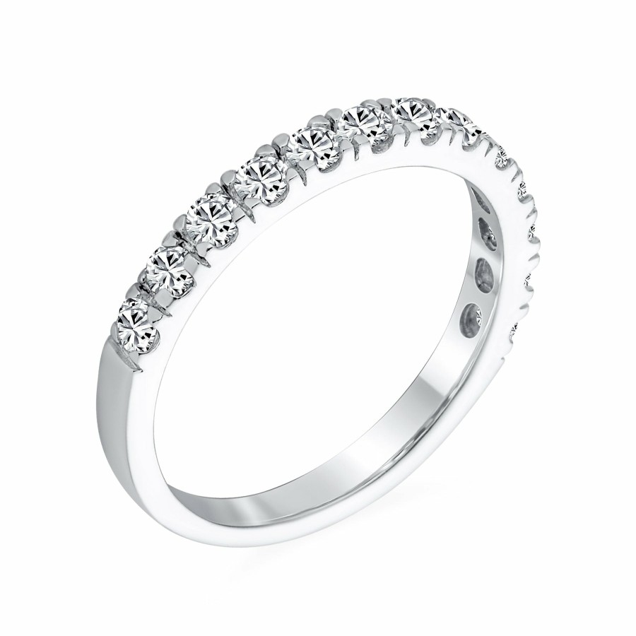 Shop Women Bling Jewelry Engravable Rings | Round Cz Half Eternity Ring Wedding Band .925Sterling 2Mm Silver