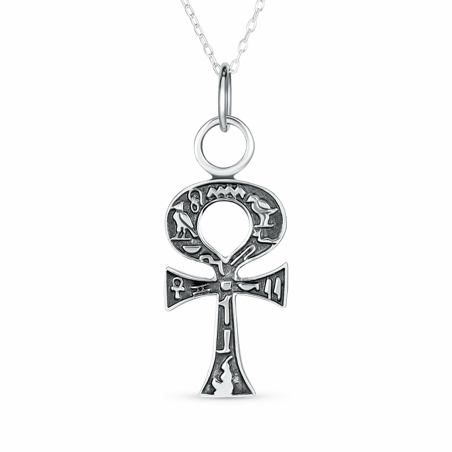 Shop Women Bling Jewelry Pendant Necklaces | Simple Egyptian Hieroglyphs Ankh Cross Pendant .925 Necklace 4 Sizes