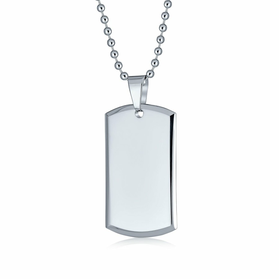 Shop Men Bling Jewelry Mens Engravable Necklaces | Men'S Personalized Military Dog Tag Pendant Necklace Stainless Steel Silver Tone