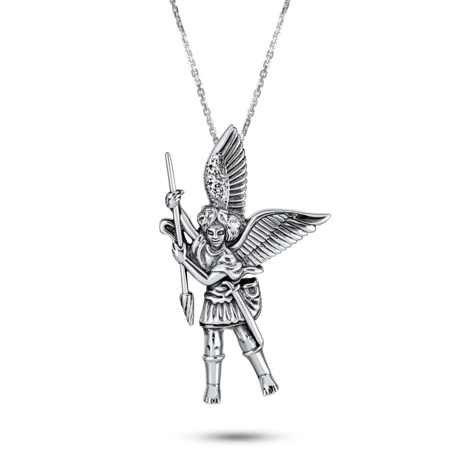 Shop Men Bling Jewelry Mens Pendants & Dog Tags | Angel Michael Parton Military Police Medal Pendant Necklace Sterling