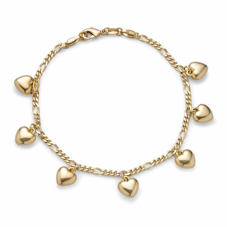 Shop Women Bling Jewelry Charm Bracelets | Heart Charms Anklet Figaro Chain Gold Plated Brass