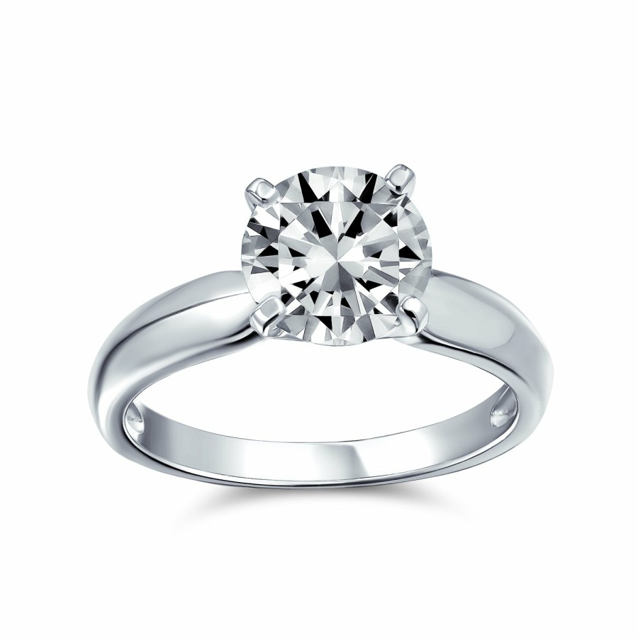 Shop Women Bling Jewelry Engagement Rings | 2 Ct Aaa Cz Solitaire Engagement Ring Wide Band .925Sterling Silver