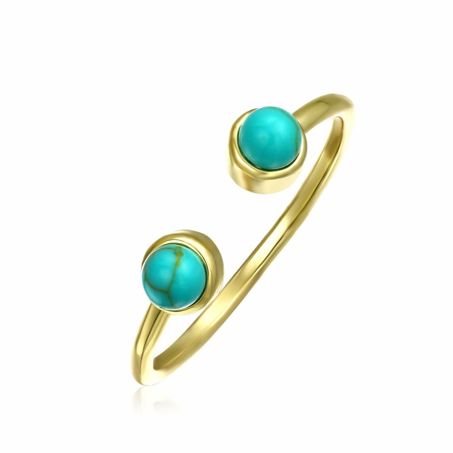 Shop Women Bling Jewelry Delicate Midi Rings | Two Round Turquoise 14K Gold Plated Silver Western Midi Knuckle Ring